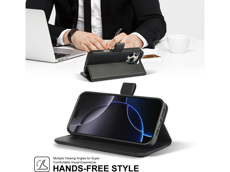 iiglo iPhone 16 Pro Max 2-i-1 Plånboksfodral (svart) Skydd