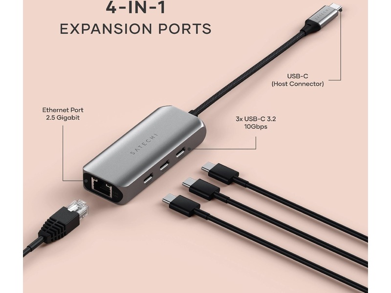 Satechi 4-in-1 USB-C och Ethernet docking (rymdgrå) -B-Grade Demo övrigt i datorer