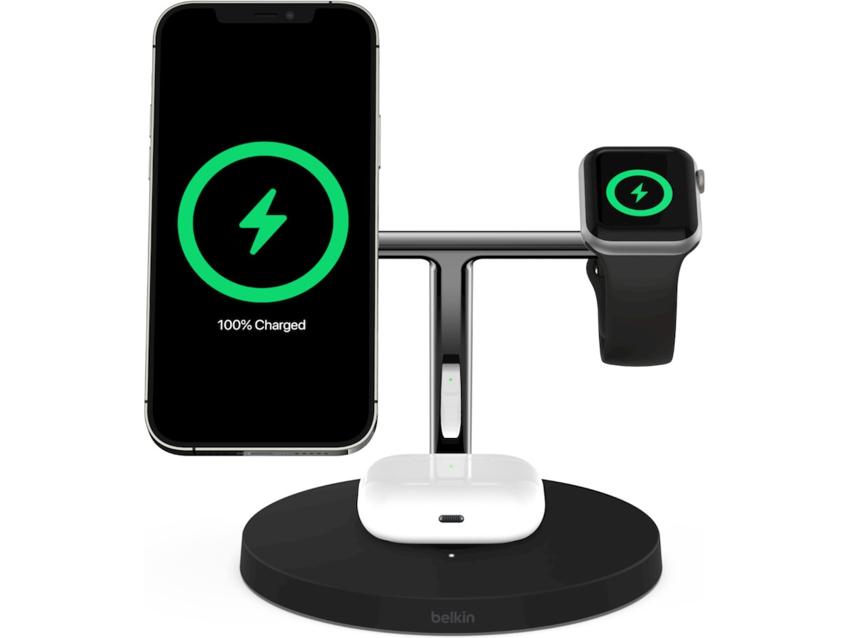 Belkin Boost Charge Pro 3-in-1 Trådlös laddstation med MagSafe - svart - KomplettFöretag.se Belkin Boost Charge Pro 3-in-1 Trådlös laddstation med MagSafe - svart - KomplettFöretag.se