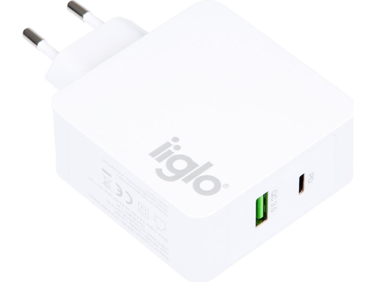 iiglo 48W Väggladdare (vit) Mobilladdare
