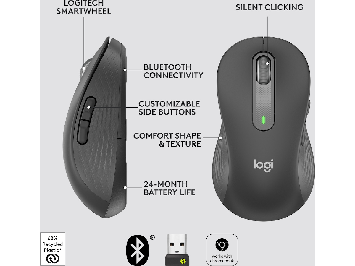 Logitech Signature M650 Large trådlös mus (grafitgrå) Mus