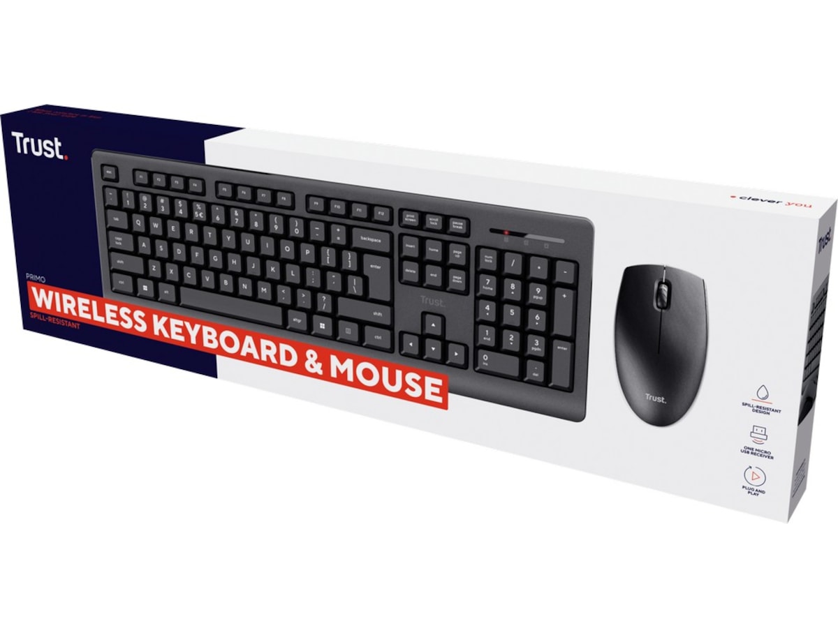 Trust Primo trådlöst Tangentbord och Mus Mus & tangentbord -combo-paket