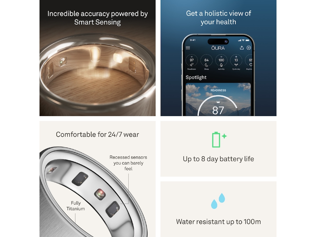 Oura Ring 4 Smart Ring str. 9 (borstad silver) Smart ring