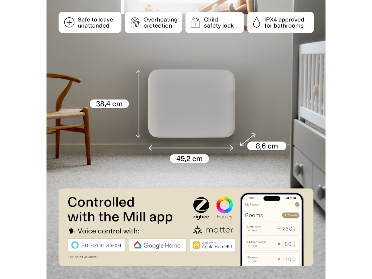 Mill Invisible Smart WiFi Gen 4 panelradiator 400W Panelelement