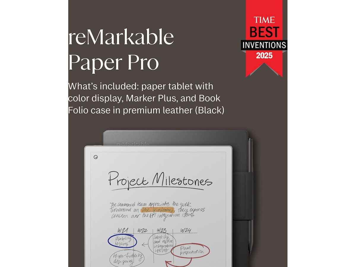 reMarkable Paper Pro 11,8" 64GB inkl. Marker Plus och Book Folio (svart skinn) Digitala anteckningsblock