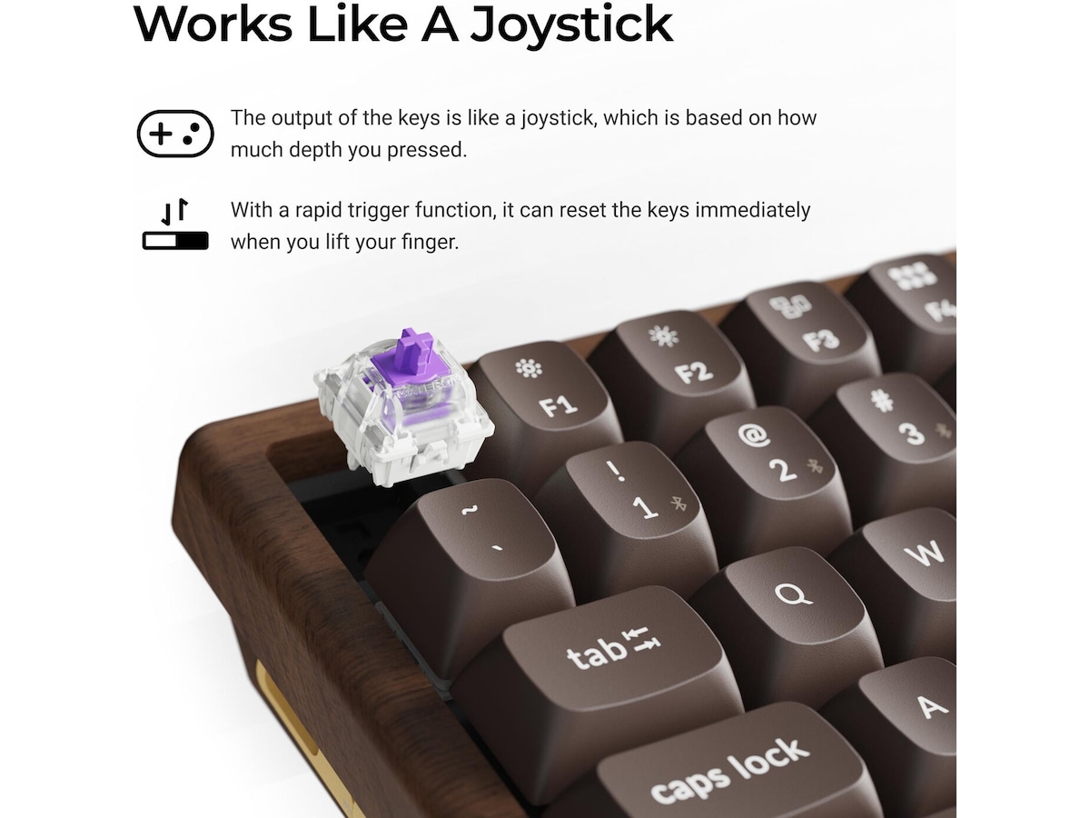 Keychron K2H-F1W-BO trådlöst mekaniskt tangentbord 75% Hall Effect valnöt Gamingtangentbord