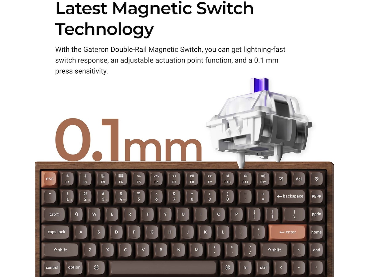 Keychron K2H-F1W-BO trådlöst mekaniskt tangentbord 75% Hall Effect valnöt Gamingtangentbord