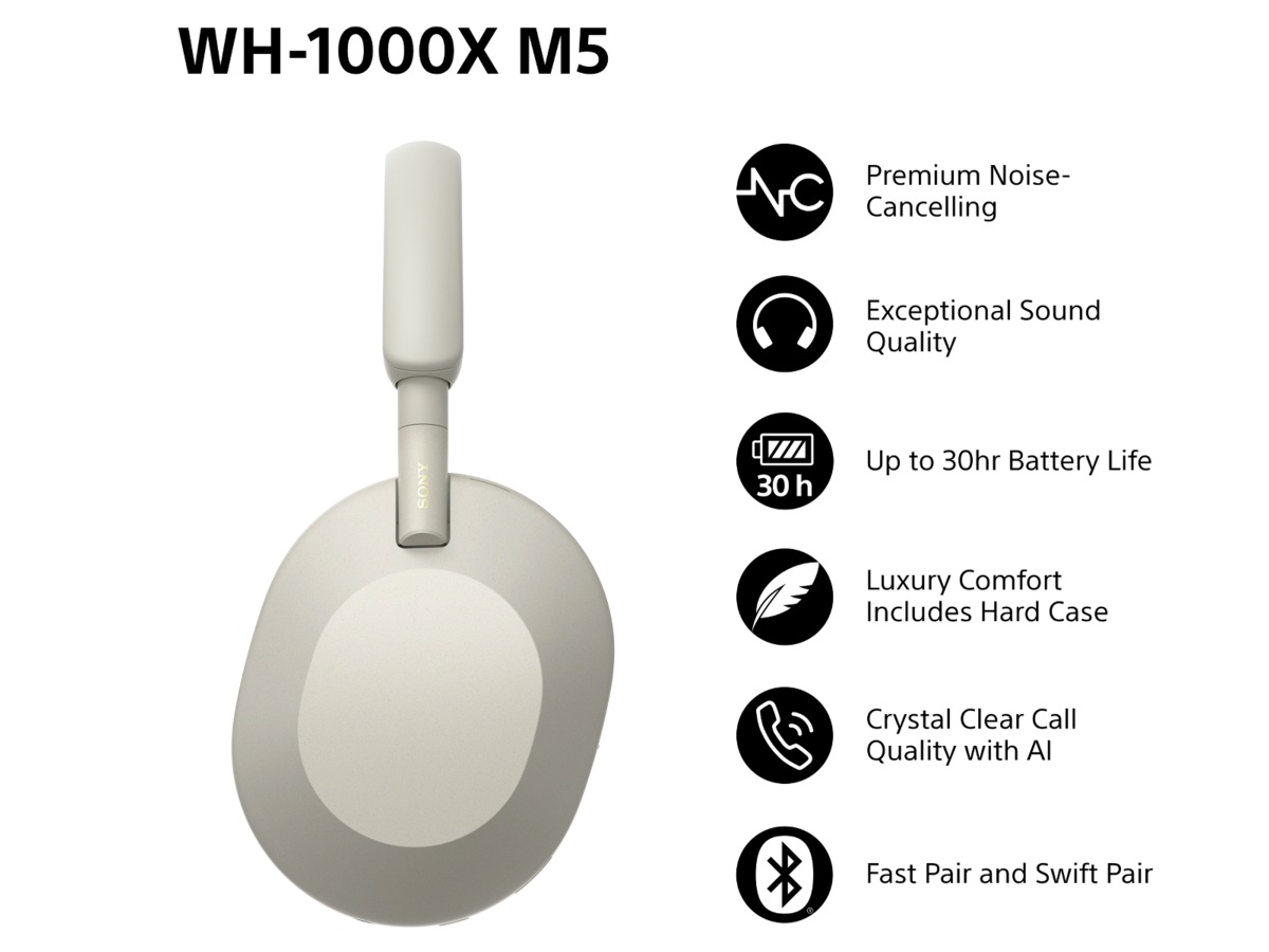 Sony WH-1000XM5 trådlösa hörlurar, Over-Ear (silver) -B-Grade Demo headset