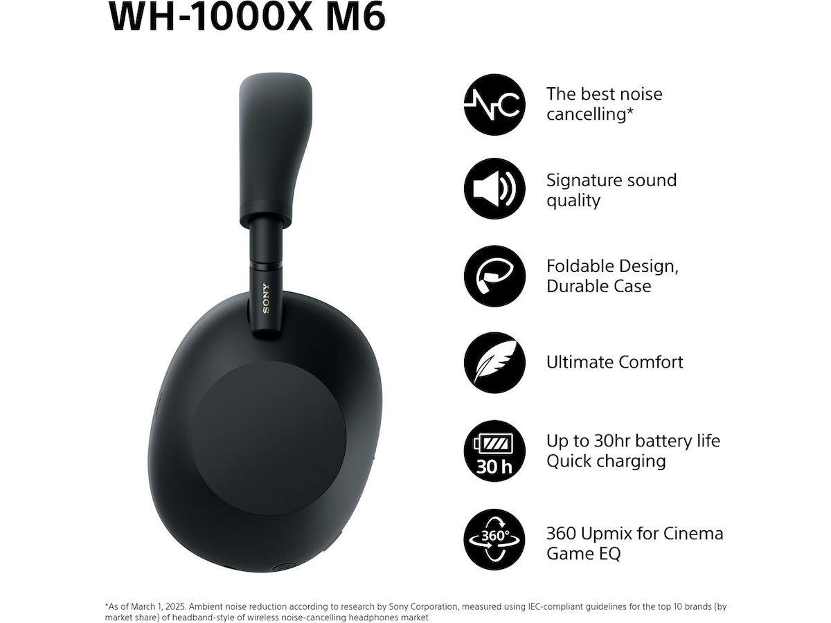 Sony WH-1000XM6 trådlösa hörlurar, over-ear (svart) + Sony WH-CH520 Hörlurar