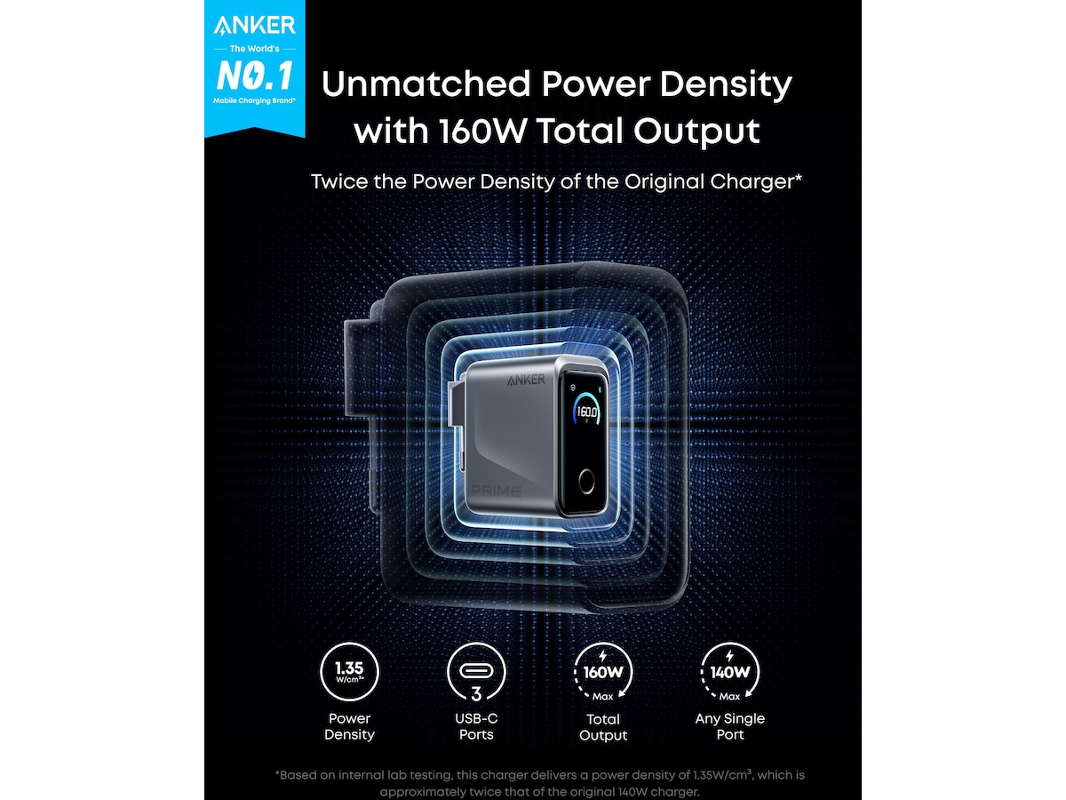 Anker Prime 160W 3-portars laddare (silver) Mobilladdare