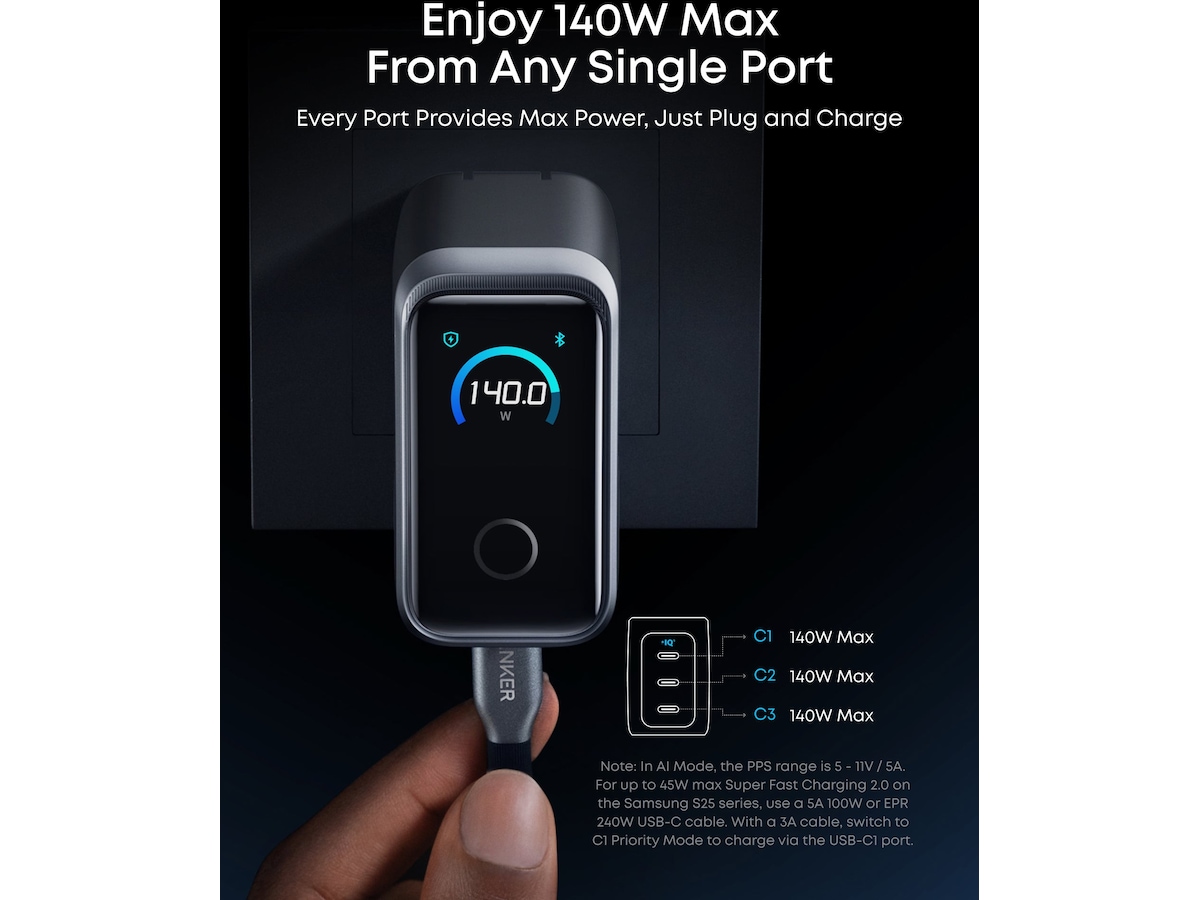 Anker Prime 160W 3-portars laddare (silver) Mobilladdare
