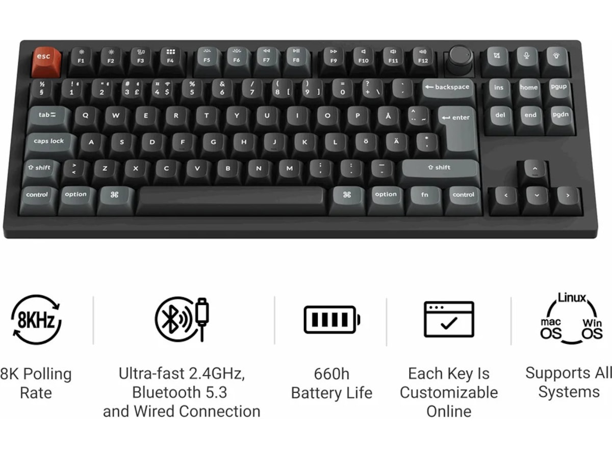 Keychron V3 Ultra 80% 8K Brown Trådlöst gamingtangentbord Gamingtangentbord