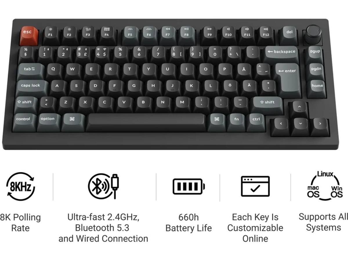 Keychron V1 Ultra 75% 8K Red Trådlöst Gamingtangentbord Gamingtangentbord