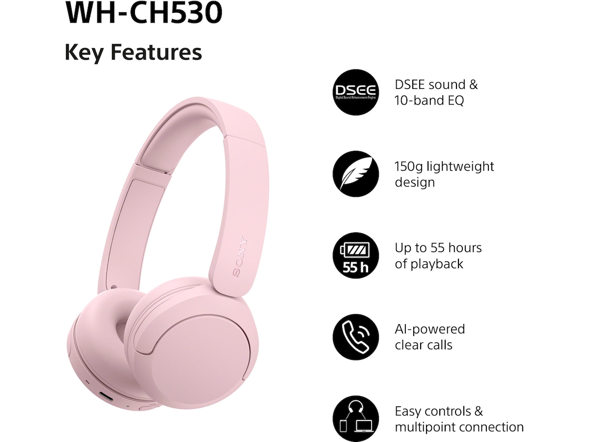 Sony WH-CH530 trådlösa Bluetooth-hörlurar (rosa) Hörlurar