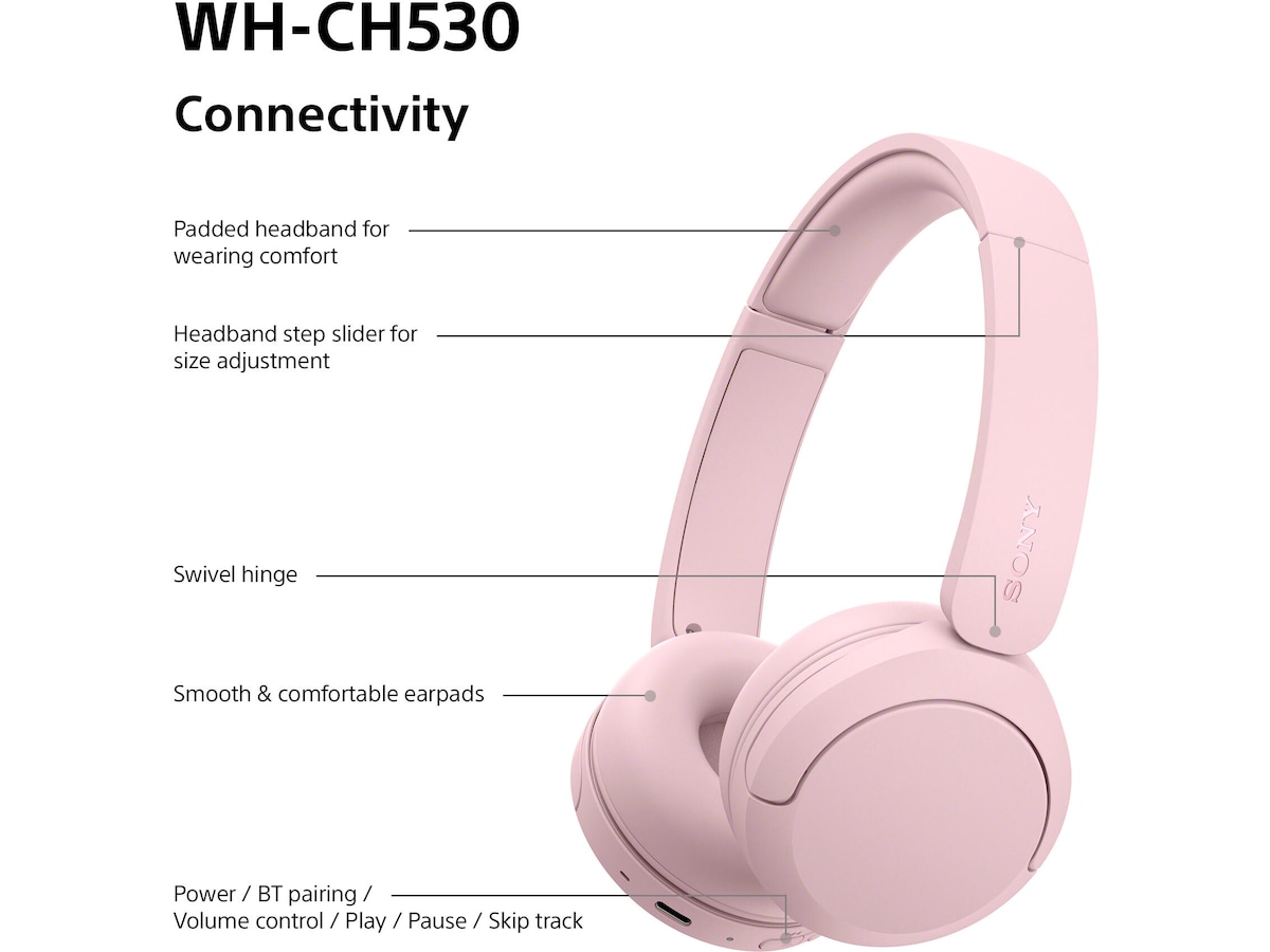 Sony WH-CH530 trådlösa Bluetooth-hörlurar (rosa) Hörlurar