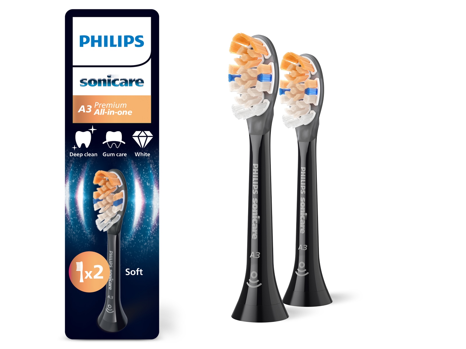 Philips Sonicare A3 Premium All-in-One borsthuvuden (2pack, svart) Tandborsthuvud