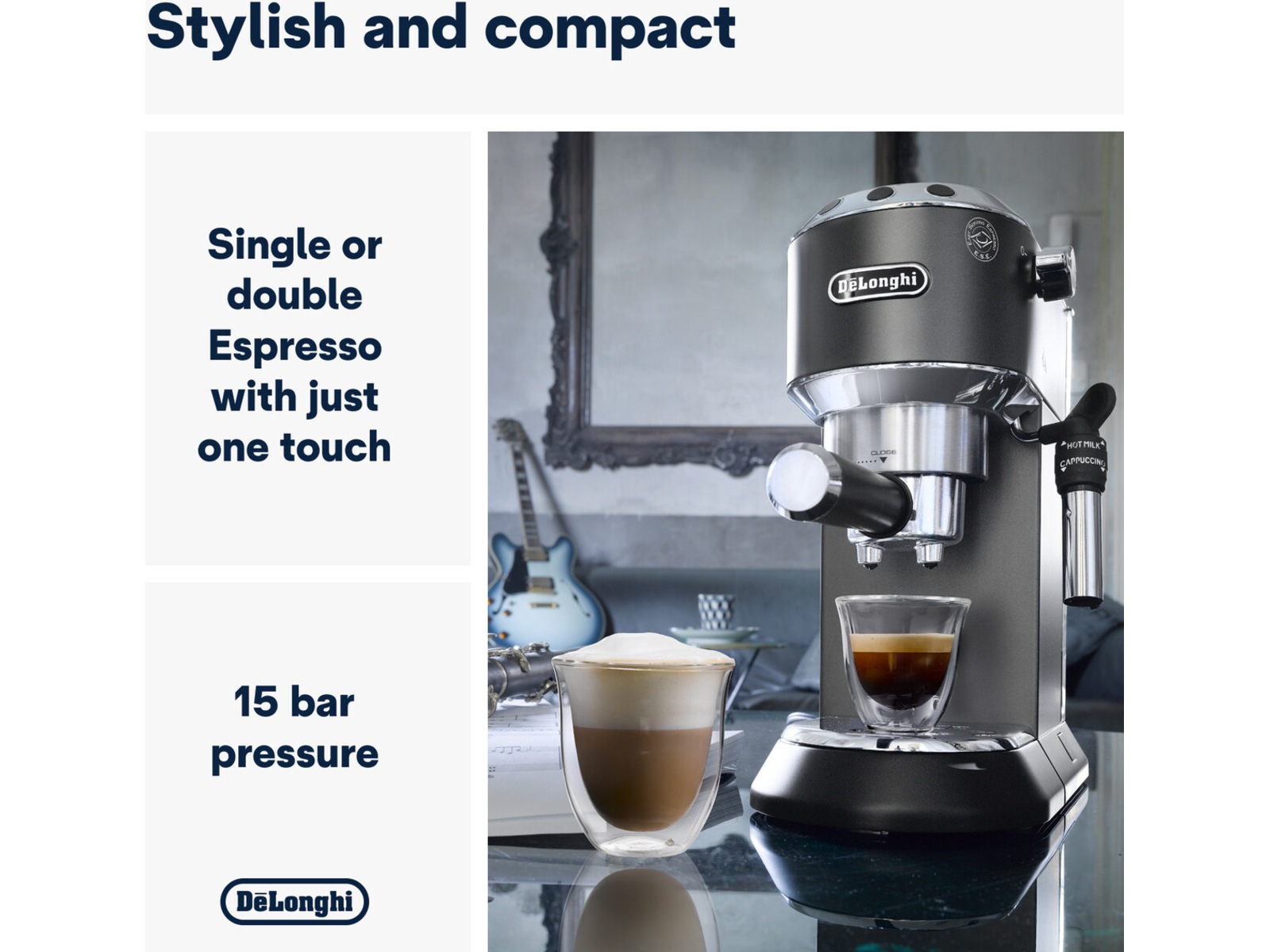 DeLonghi Dedica Style EC685.BK Manuell espressomaskin (svart) Espressomaskiner