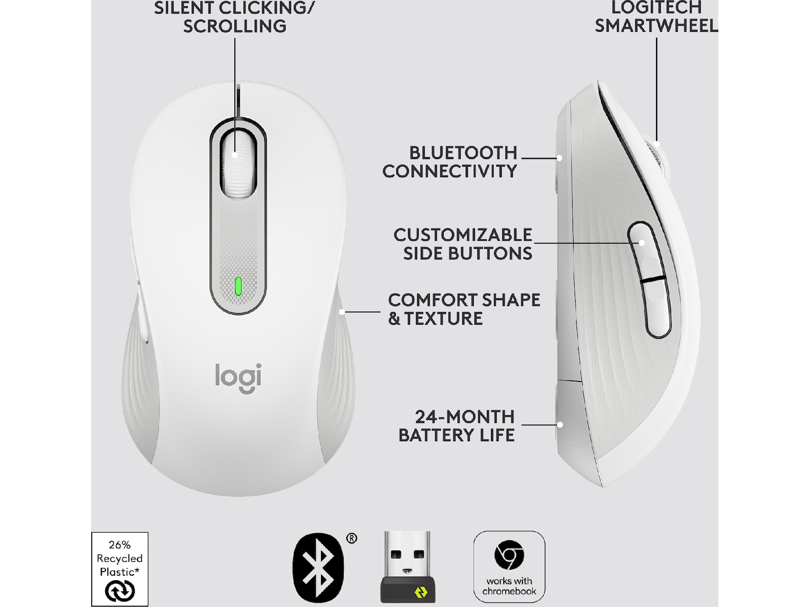 Logitech Signature M650 Medium  trådlös mus Offwhite Mus