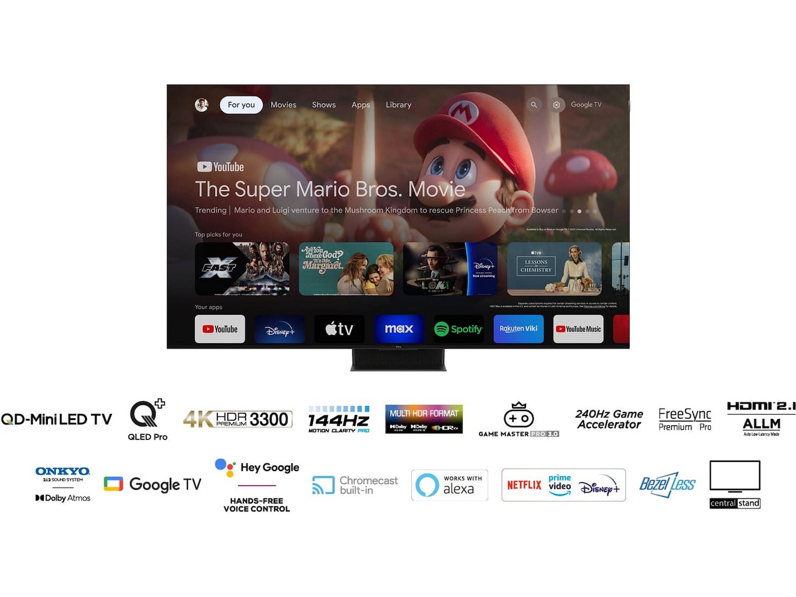 TCL 65" 65C855 QLED Pro 4K Google TV 144Hz 60 - 69 tums TV