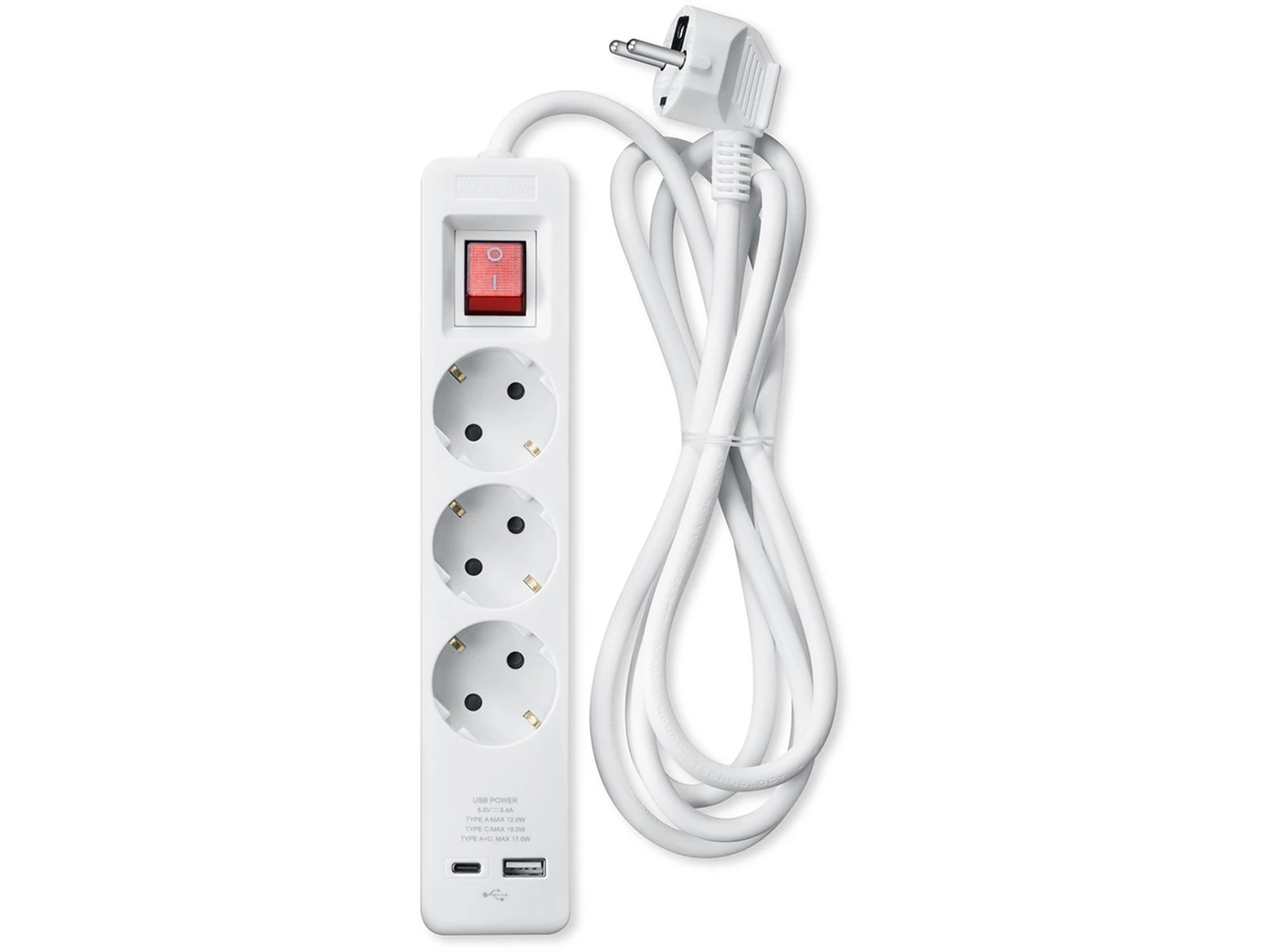 Andersson Strömförgrening 3x uttag och 2x USB 1,5m (vit) Förlängningskabel & förgrening