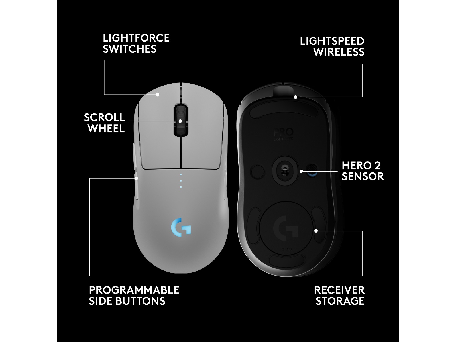 Logitech PRO 2 Lightspeed Trådlös Gamingmus (vit) Gamingmus