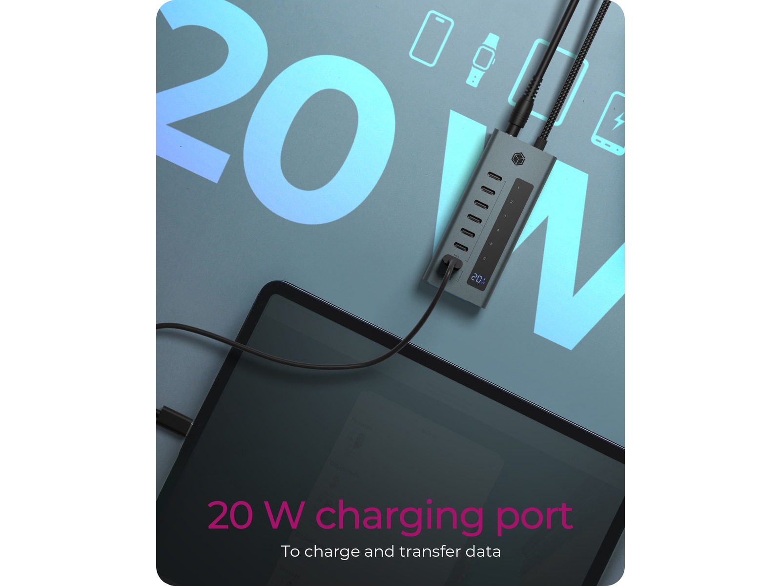 ICY BOX 7 Port USB-C Hub (blå/grå) Dockningsstation och USB-hub