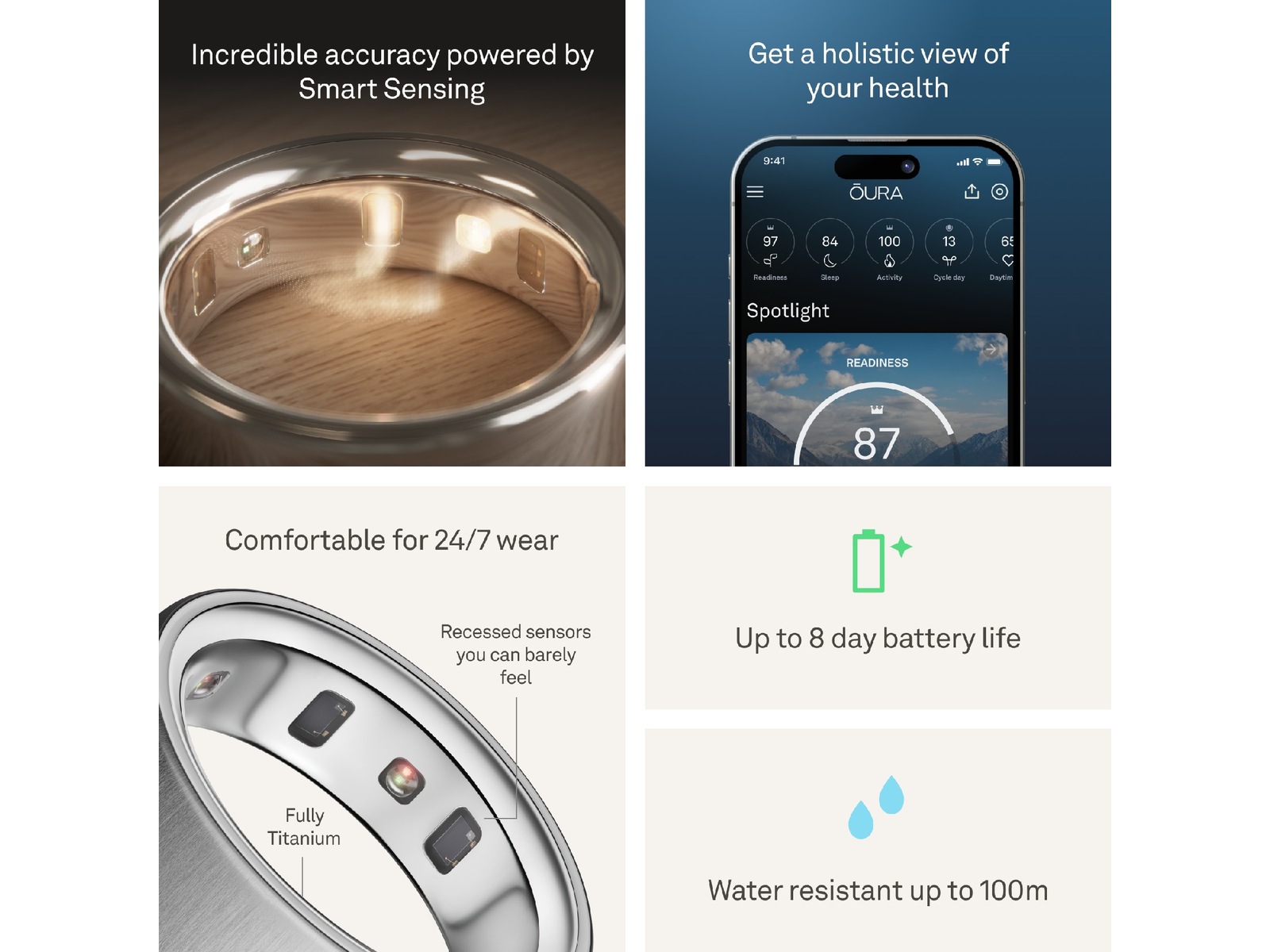 Oura Ring 4 Smart Ring str. 9 (borstad silver) Smart ring