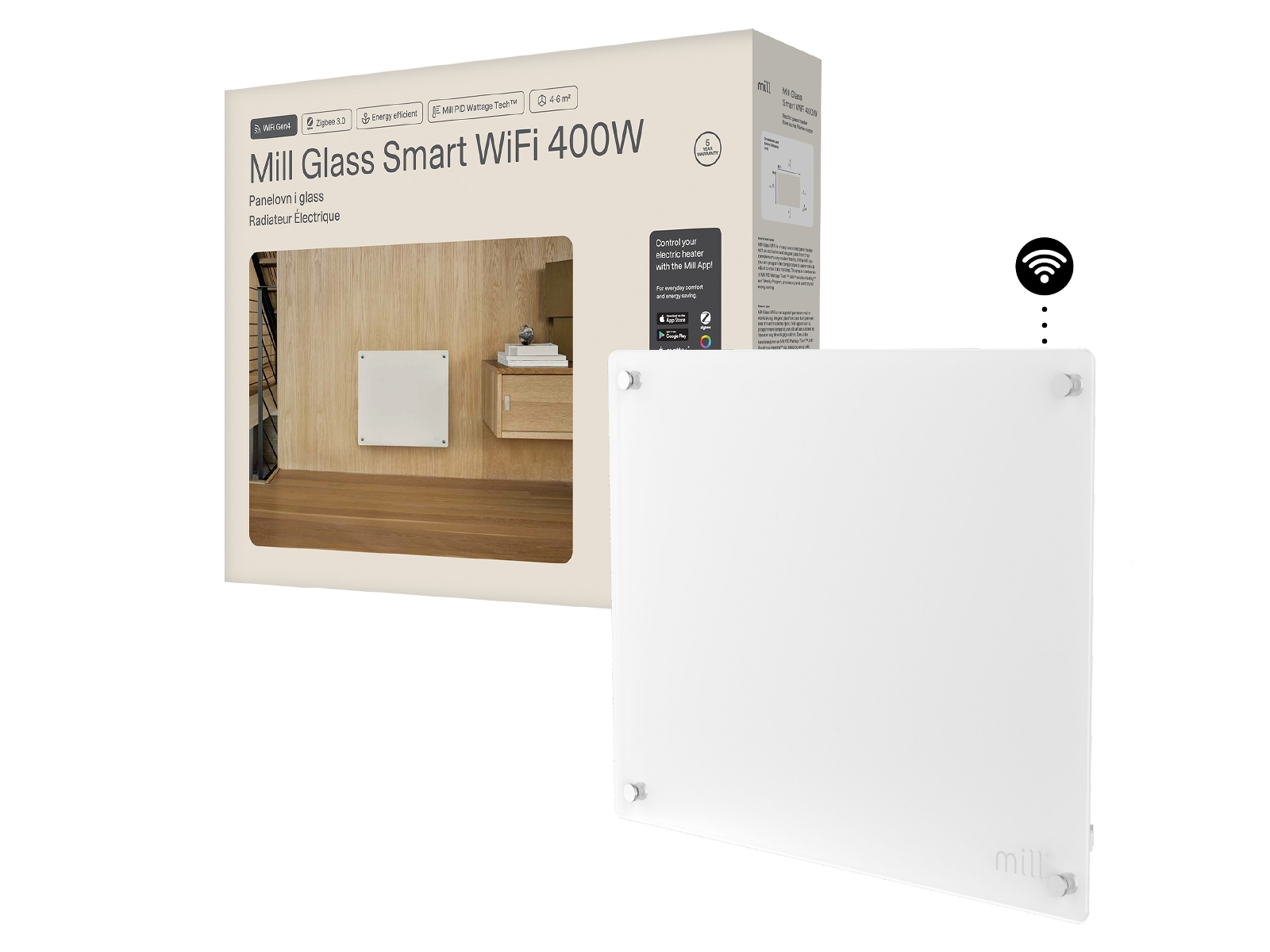 Mill Glass Smart WiFi Gen 4 panelradiator 400W Panelelement