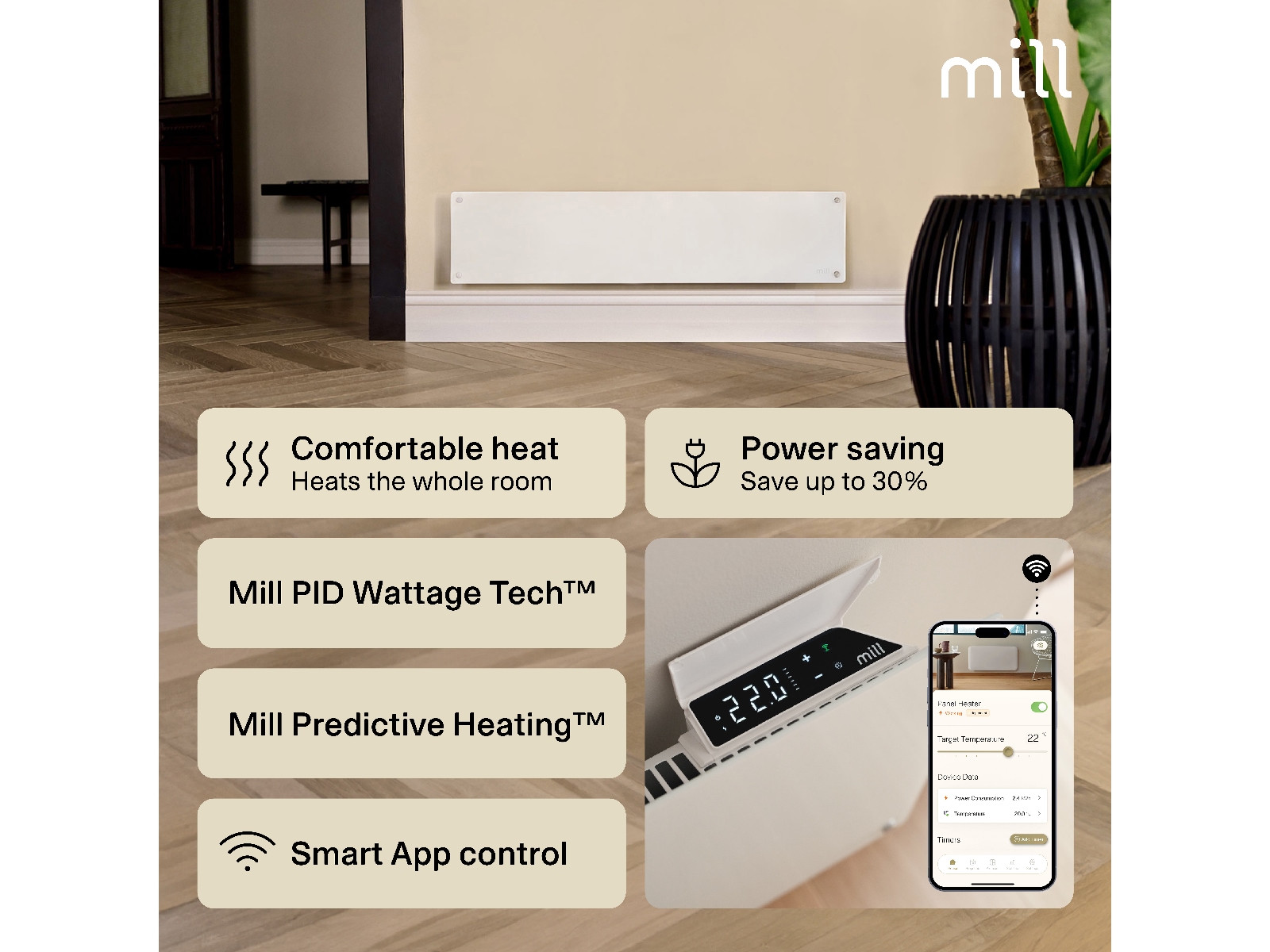 Mill Glass Smart WiFi Gen 4 panelradiator 850W Panelelement