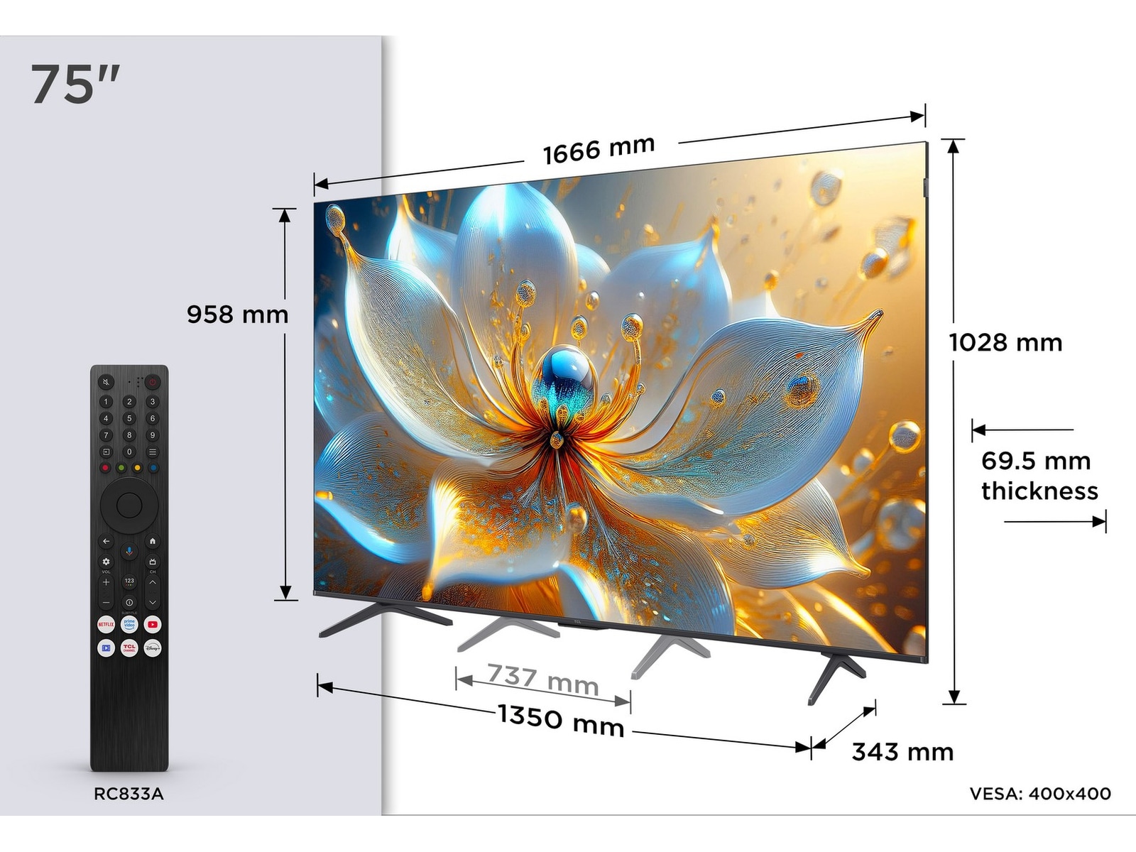 TCL 75" T8C 4K QLED Google TV (2025) 70 - 79 tums TV
