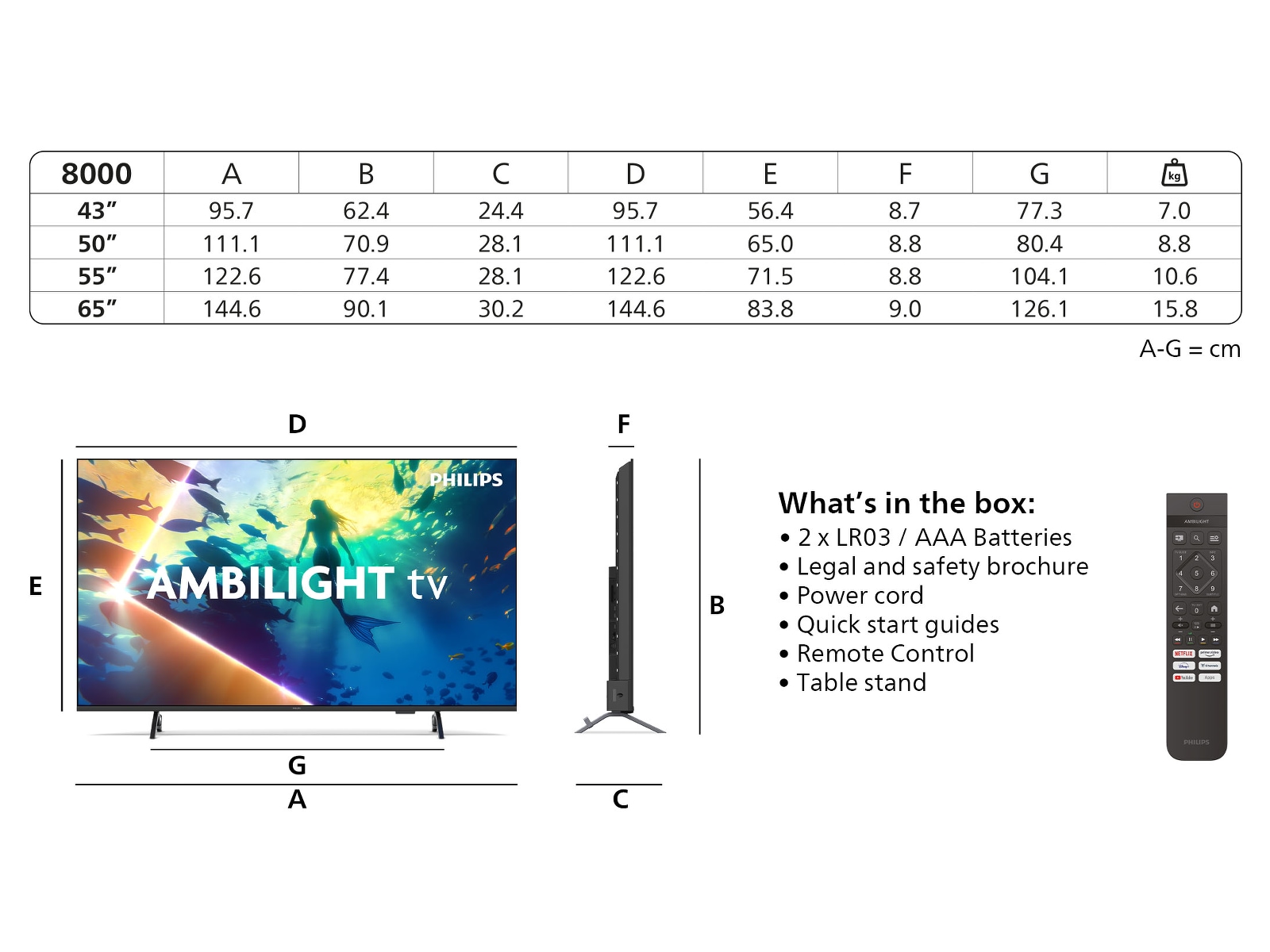 Philips 43" PUS8000/12 4K LED Smart Ambilight TV (2025) 20 - 49 tums TV