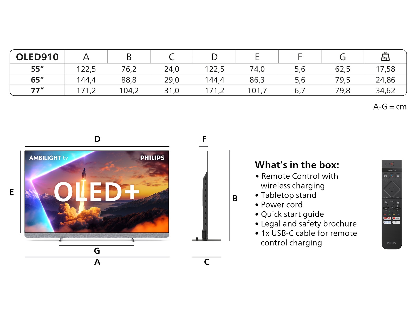 Philips 65" OLED910/12 OLED Plus Smart Ambilight AI TV (2025) 60 - 69 tums TV