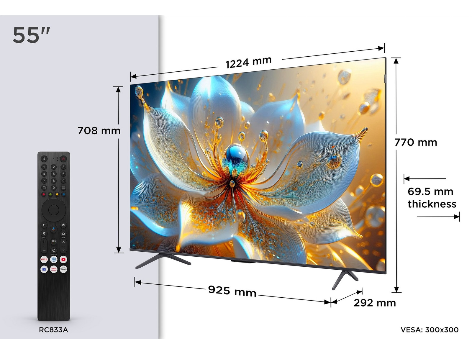 TCL 55" T8C 4K QLED Google TV (2025) 50 - 59 tums TV