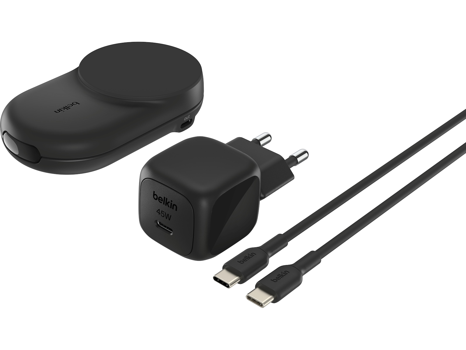 Belkin UltraCharge 2-i-1 Qi2 trådlös laddare (svart) Trådlös laddare