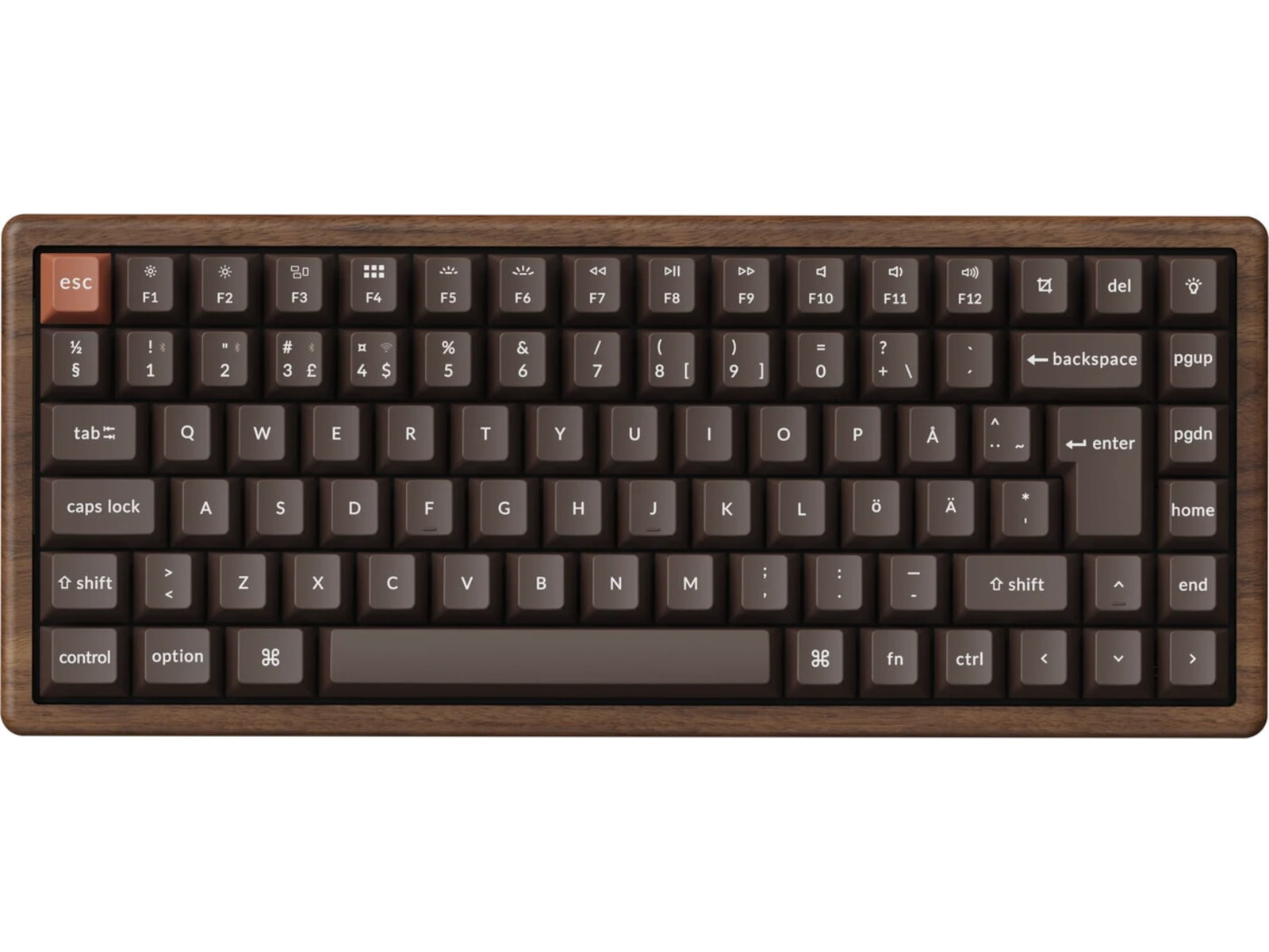 Keychron K2H-F1W-BO trådlöst mekaniskt tangentbord 75% Hall Effect valnöt Gamingtangentbord