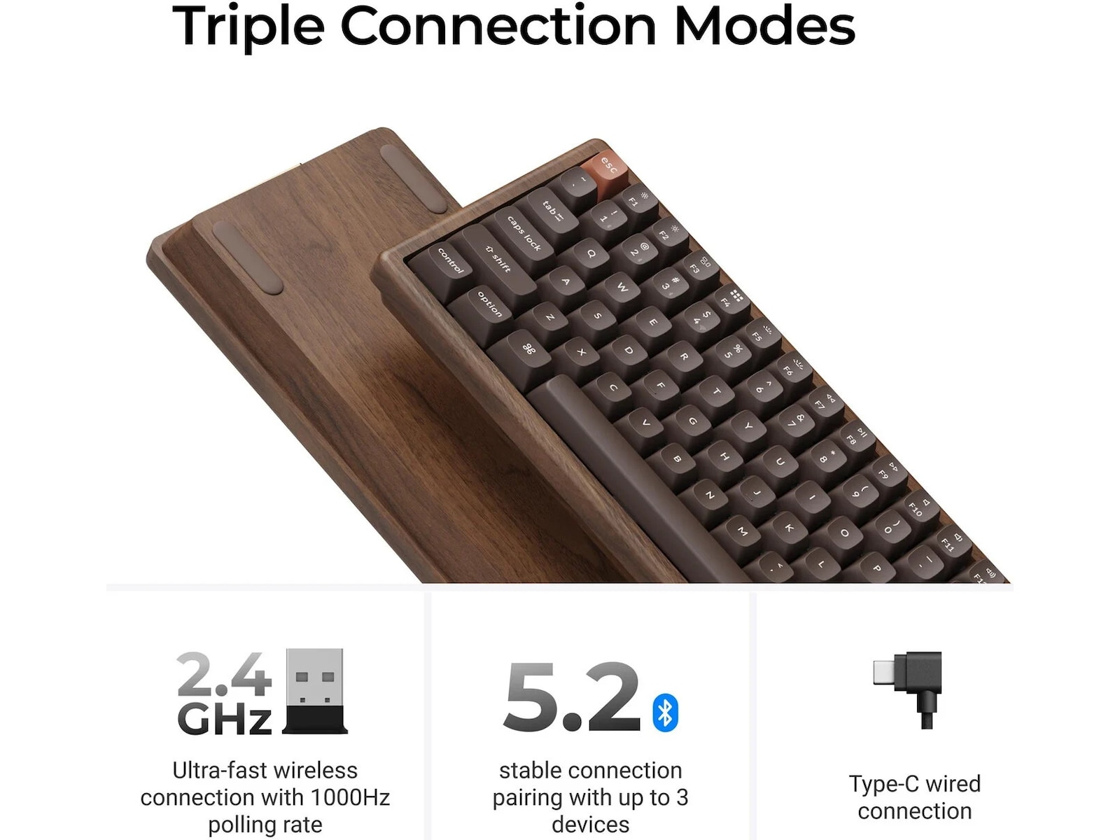 Keychron K2H-F1W-BO trådlöst mekaniskt tangentbord 75% Hall Effect valnöt Gamingtangentbord