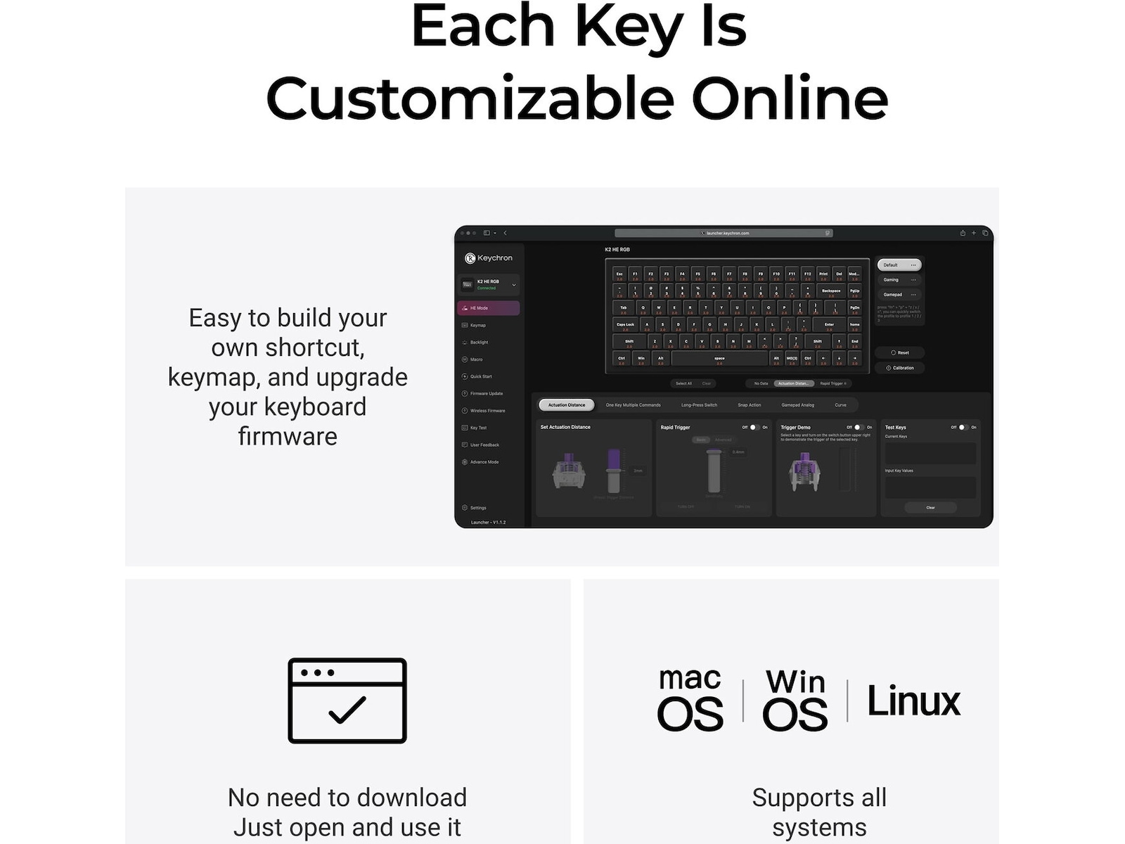 Keychron K2H-F1W-BO trådlöst mekaniskt tangentbord 75% Hall Effect valnöt Gamingtangentbord
