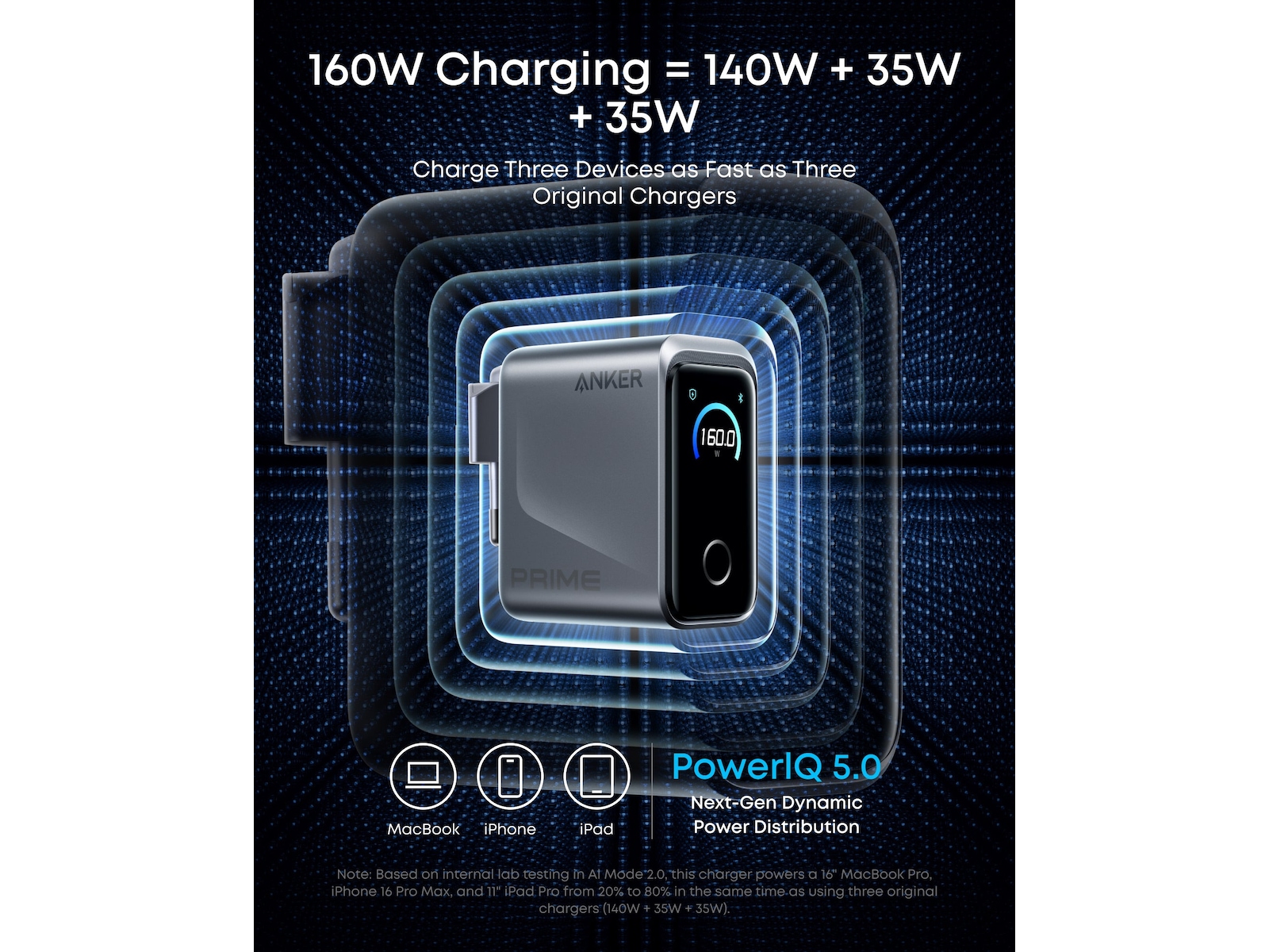 Anker Prime 160W 3-portars laddare (silver) Mobilladdare