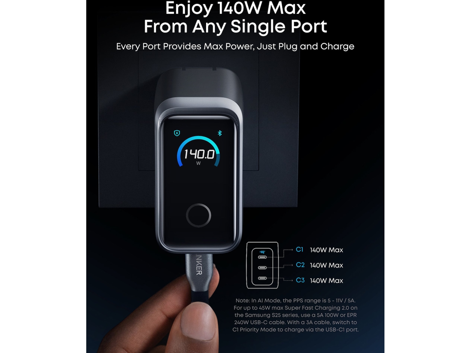 Anker Prime 160W 3-portars laddare (silver) Mobilladdare