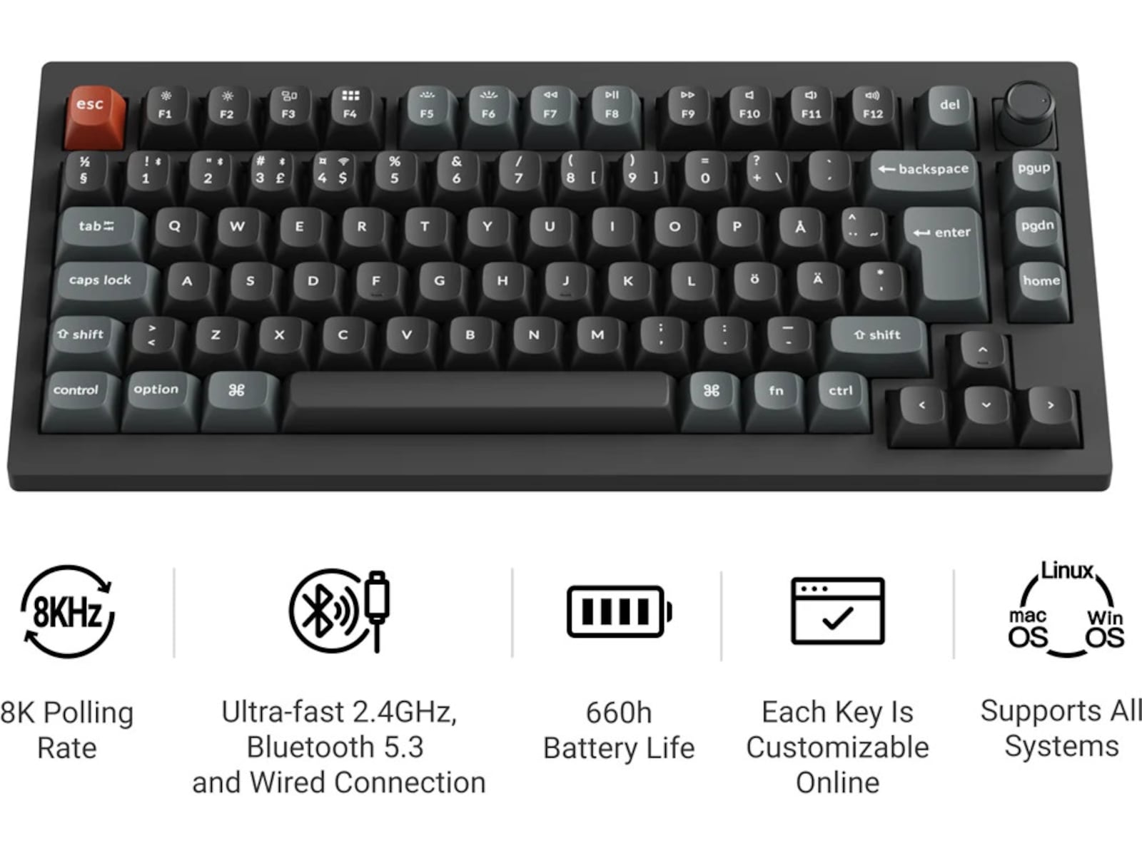 Keychron V1 Ultra 75% 8K Brown Trådlöst Gamingtangentbord Gamingtangentbord