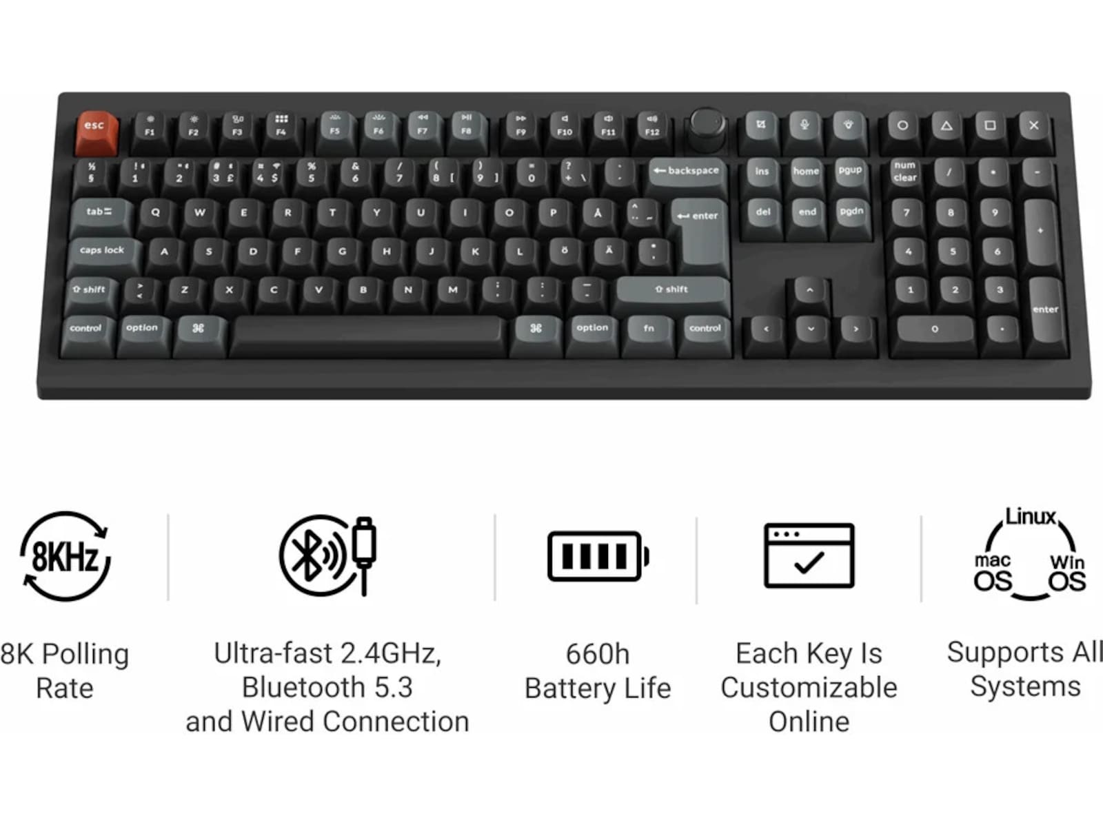 Keychron V6 Ultra 100% 8K Brown Trådlöst gamingtangentbord Gamingtangentbord