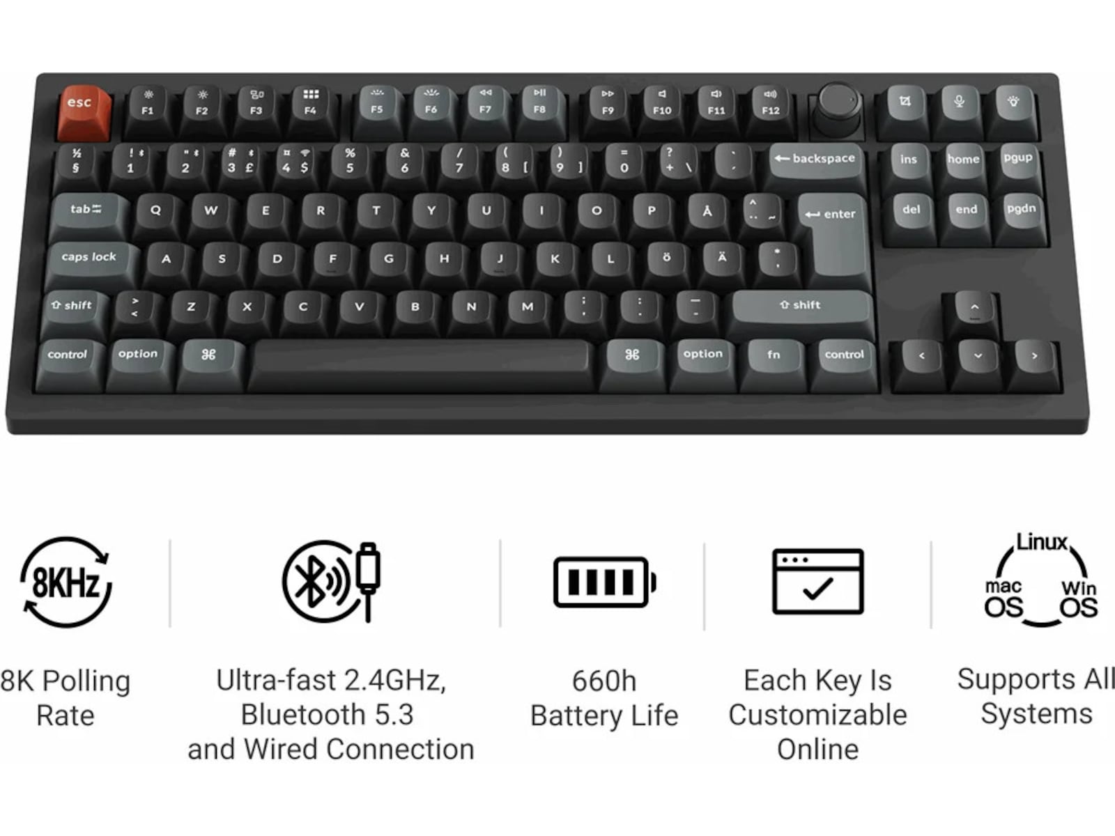 Keychron V3 Ultra 80% 8K Brown Trådlöst gamingtangentbord Gamingtangentbord