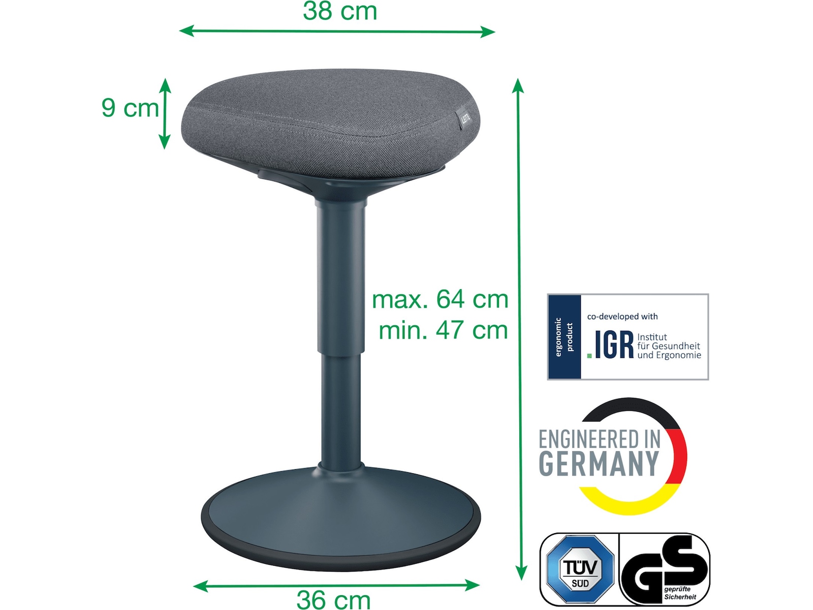 Leitz Ergo Active Balance stol med komfortsits (mörkgrå) -B-Grade Demo övrigt