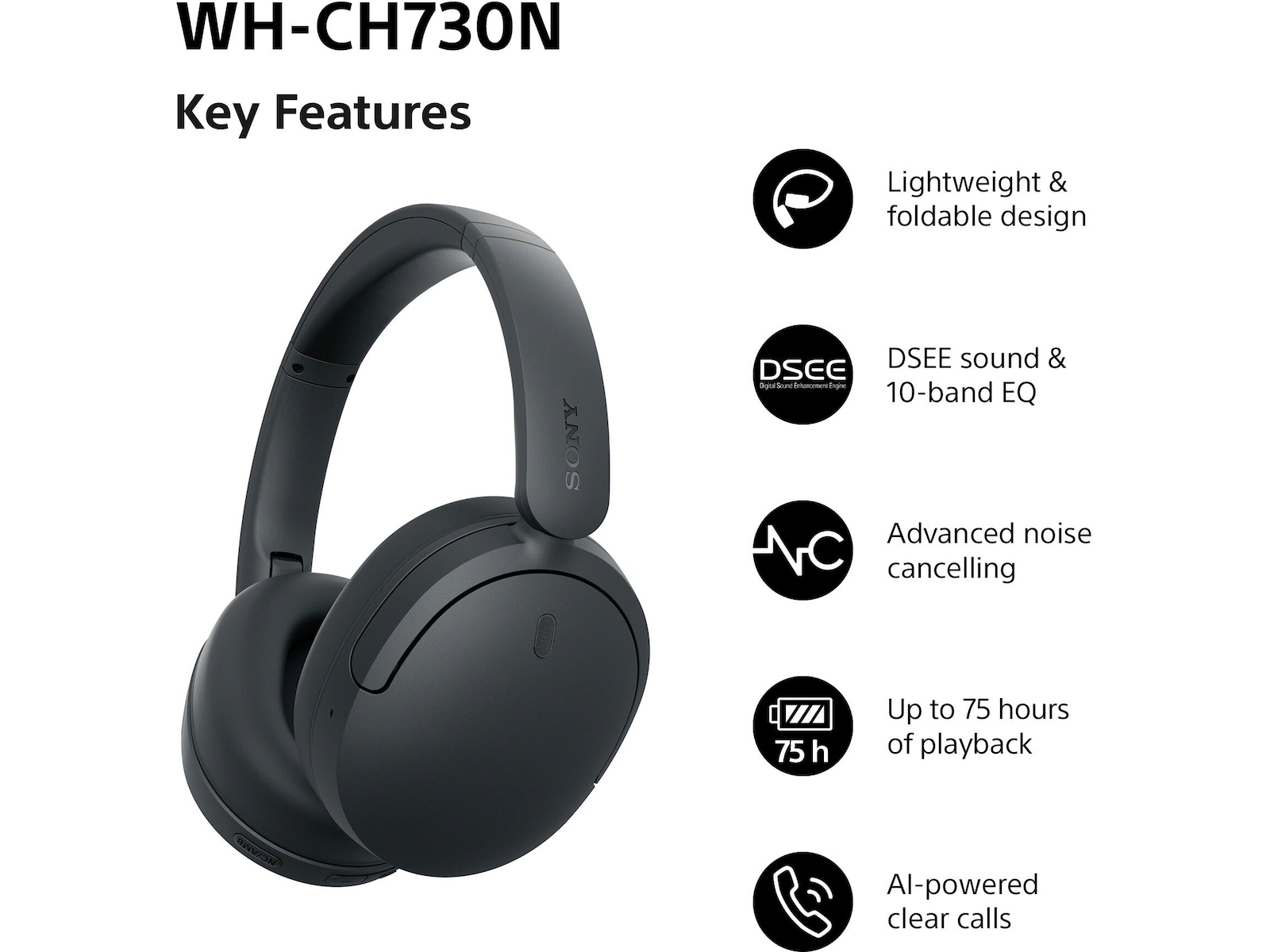Sony WH-CH730N trådlösa brusreducerande hörlurar (svart) Hörlurar
