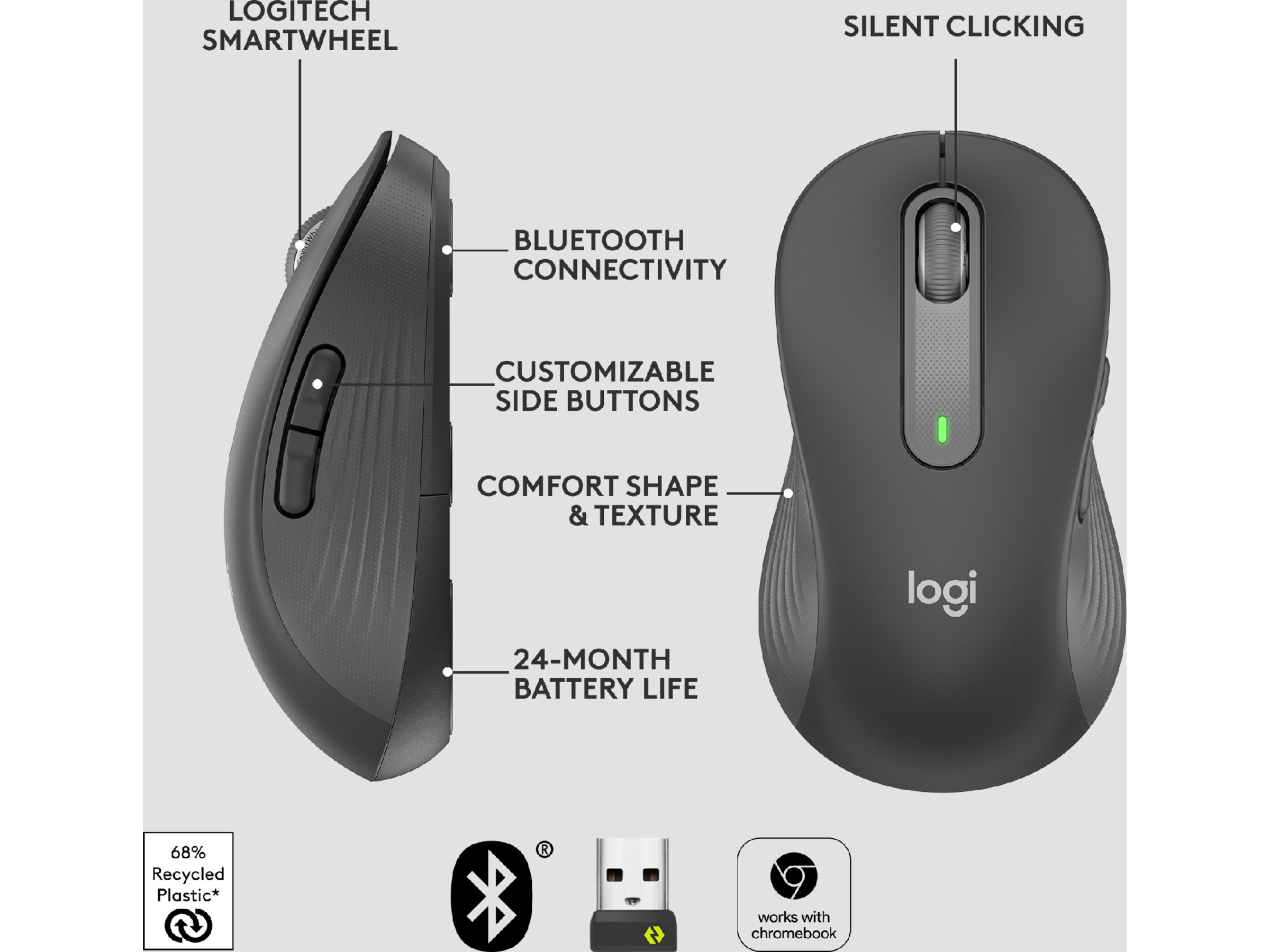 Logitech Signature M650 Large trådlös mus (grafitgrå) Mus