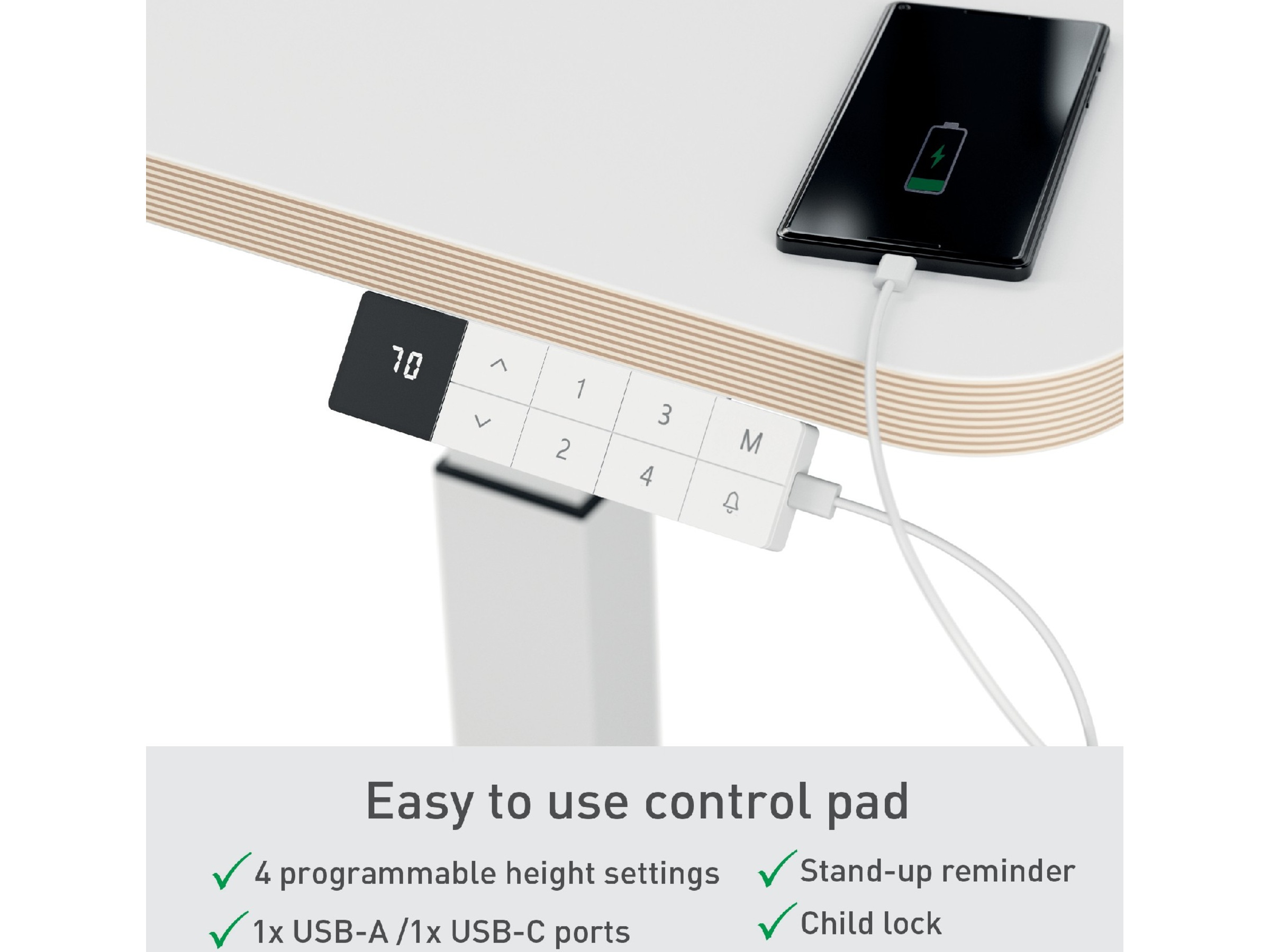 Leitz Ergo Höj- & Sänkbart Skrivbord, elektriskt, stå-upp-påminnelse Skrivbord