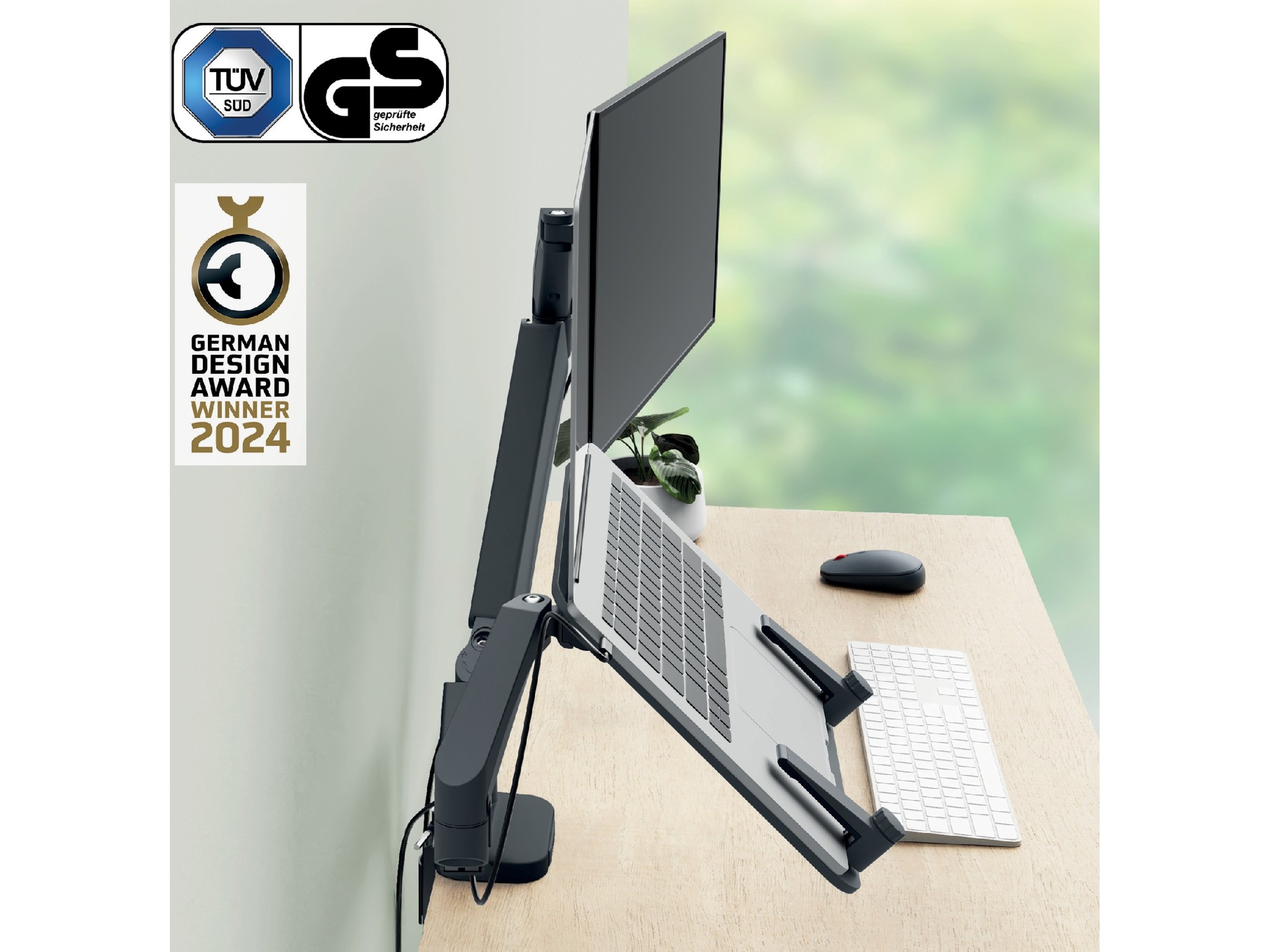 Leitz Ergo Monitorarm & Laptop-Stativ, platsbesparande Bord- & väggfäste