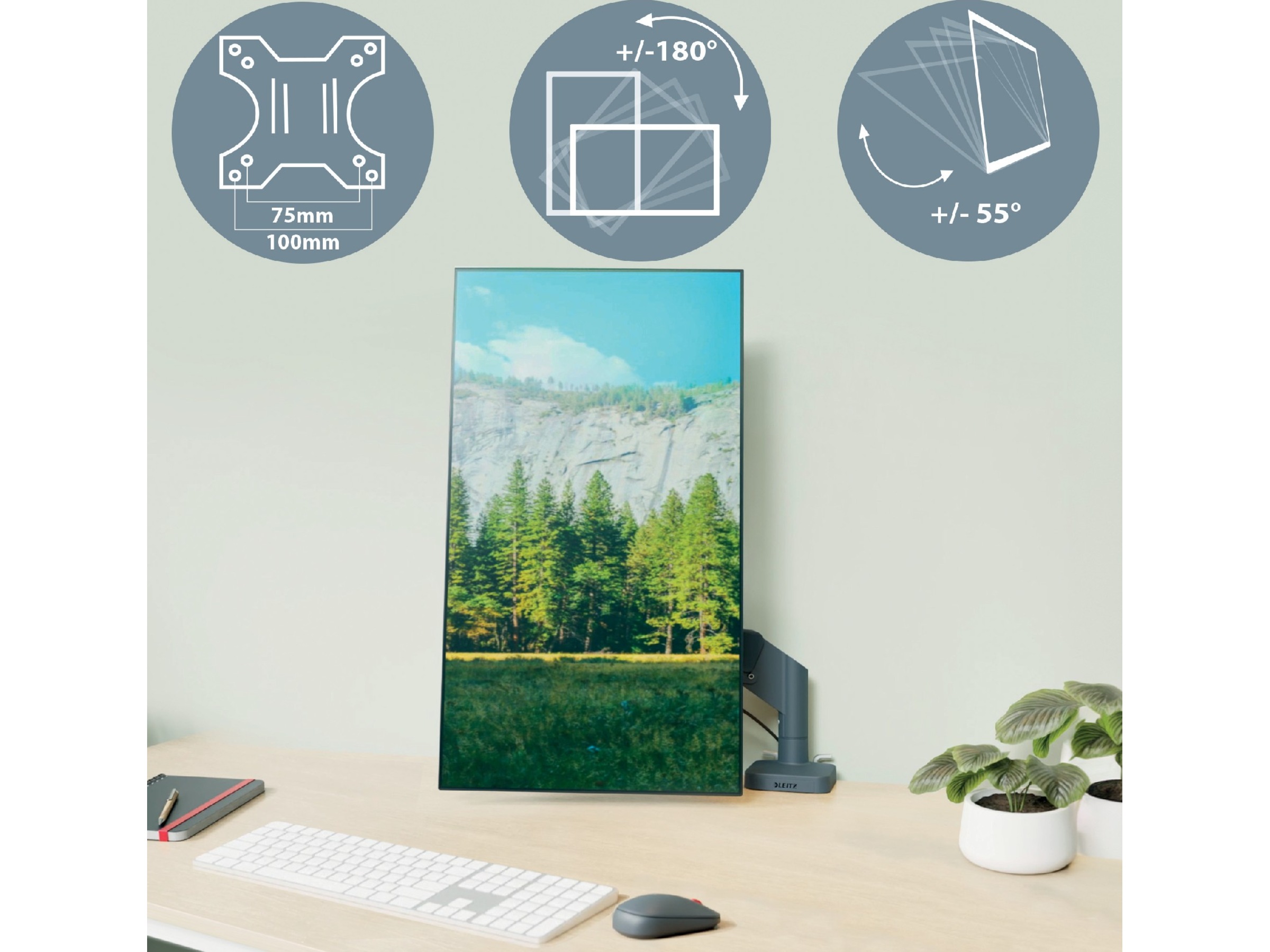 Leitz Ergo Monitorarm & Laptop-Stativ, platsbesparande Bord- & väggfäste