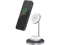 Andersson 2-i-1 Qi2 20W trådlös laddningsstation (silver) Trådlös laddare