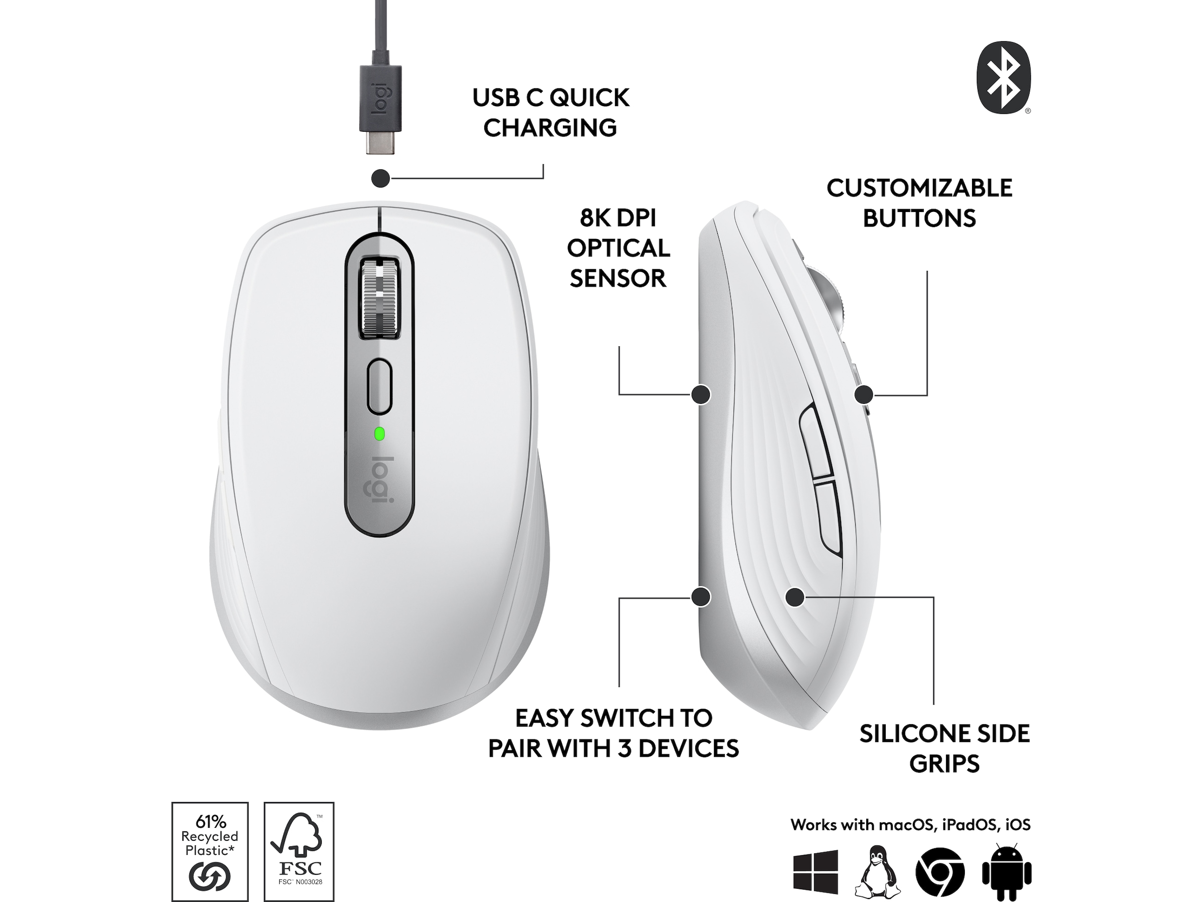 Logitech MX Anywhere 3S trådlös mus (pale grey) Mus